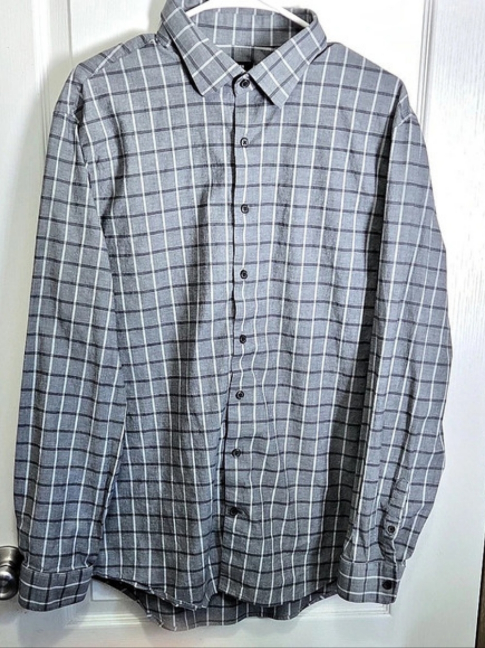 Express Extra Slim 1MX Plaid Button Down in Gray & White XL Like New